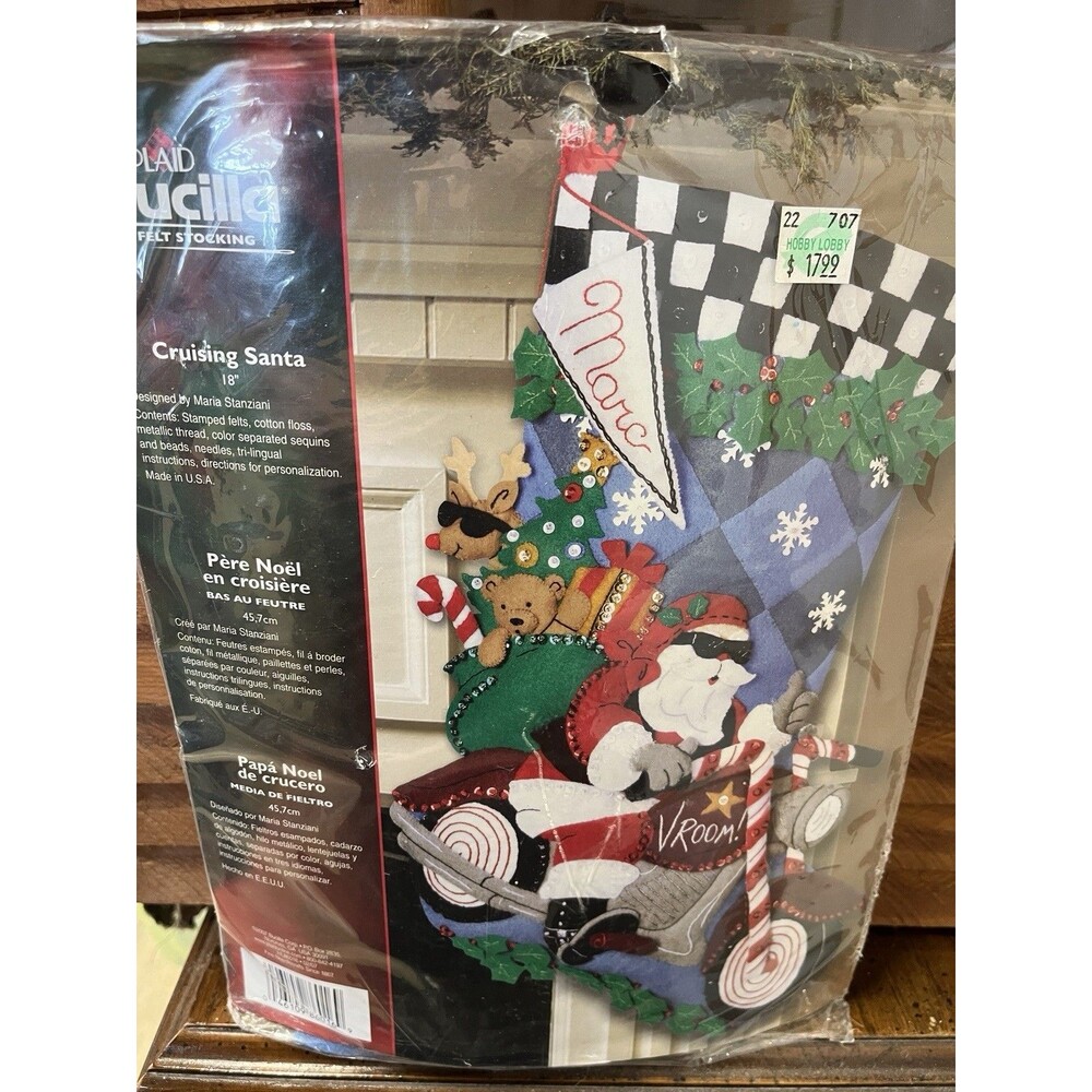 Bucilla Cruising Santa Motorcycle Stocking Kit 86016 2007 Christmas